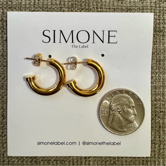 Simone The Label 18K Gold Over Classic Hoops Yellow Tone Never Worn New in Box - Picture 1 of 5